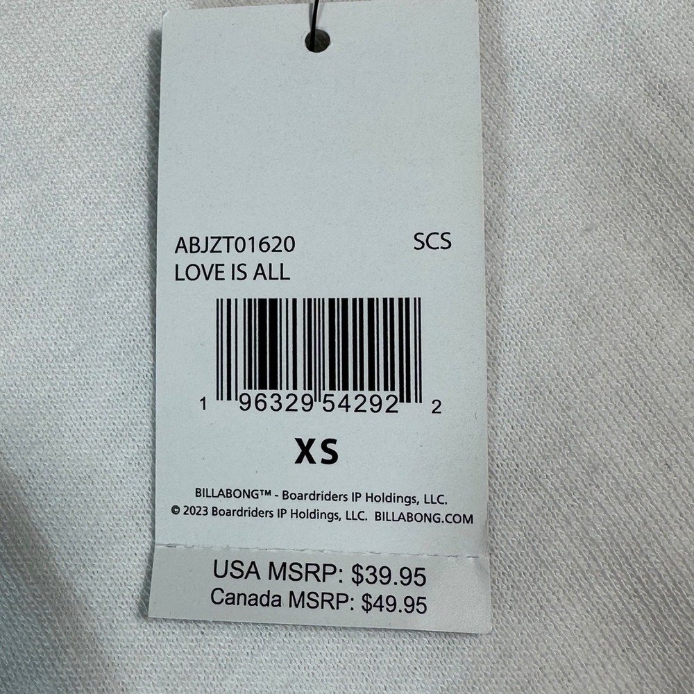 Billabong Graphic Tee NWT Womens XS White Love Is All Cosmic Butterfly oversized - Picture 8 of 12